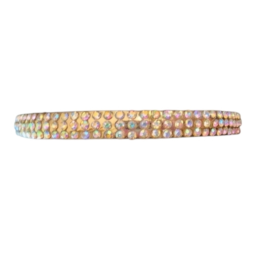 Goldtone Iridescent Crystal Hinged Bangle Bracelet